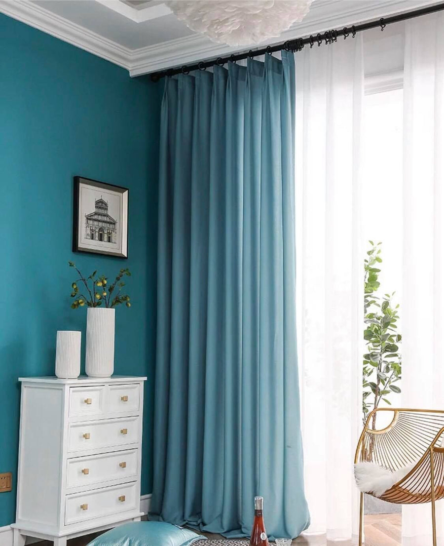 Velour Satin Κουρτίνα Πετρόλ 80% Σκίασης Με Τρέσα Υ270xΦ280cm 341-7 — 1