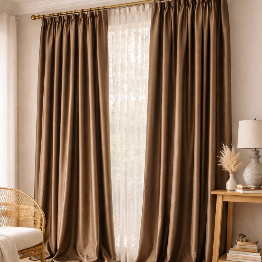 Ταφτά Κουρτίνα Σκίασης Καφέ Με Τρέσα Υ270xΦ280cm 575-14 — 1