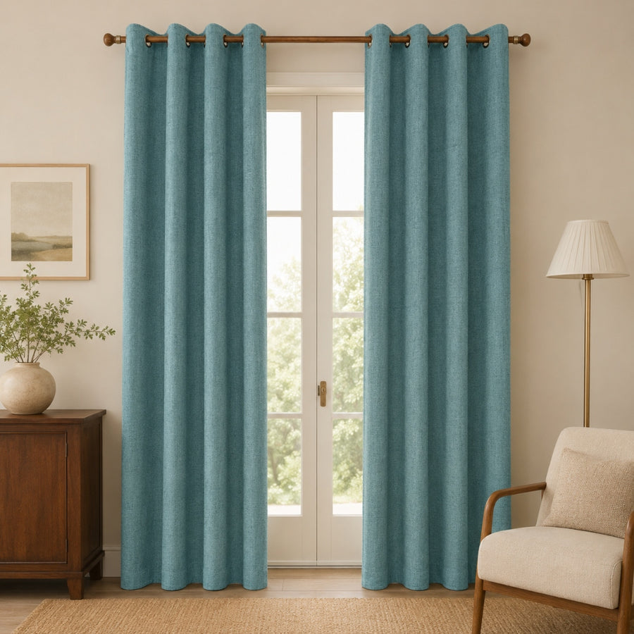 Linen Κουρτίνα Πετρόλ 80% Σκίασης Με Κρίκο Υ2.70ΧΦ2.80cm A786-7 — 1