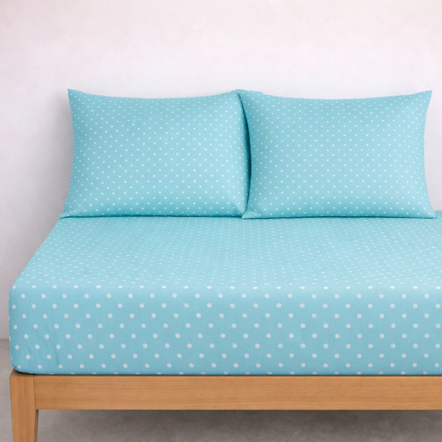 Dots Light Blue Διπλό Σεντόνι Με Λάστιχο Και Μαξιλαροθήκες 160x200+25cm 930-22 — 1