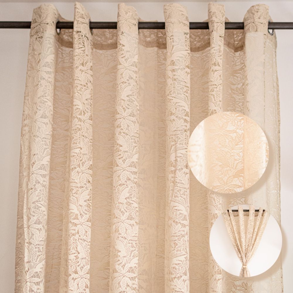 Lace Flowers Κουρτίνα Δαντέλα Εκρού Ημιδιάφανη Υ270xΦ280cm Με Τρέσα 635-8
