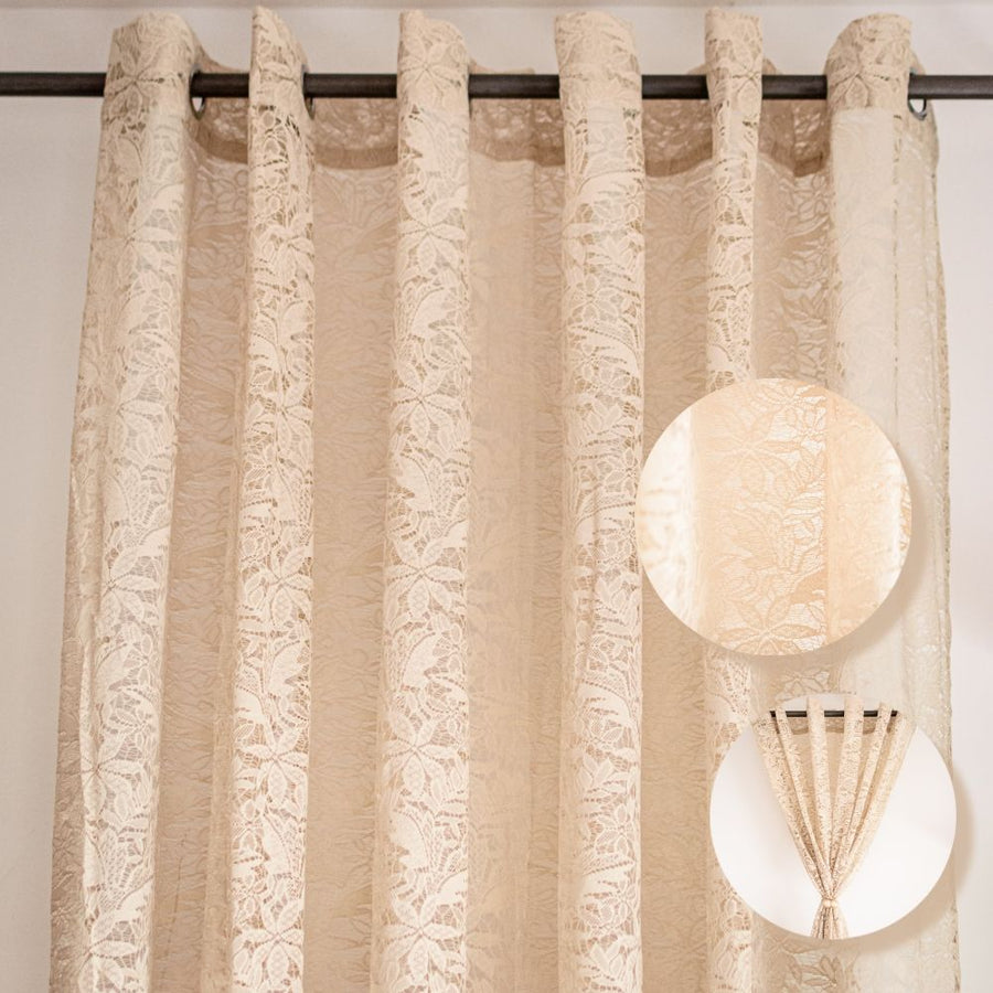 Lace Flowers Κουρτίνα Δαντέλα Εκρού Ημιδιάφανη Υ270xΦ280cm Με Τρέσα 635-8 — 1