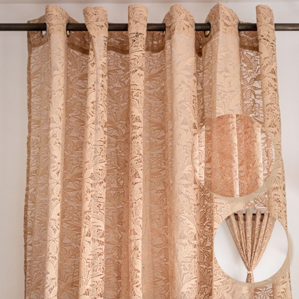 Lace Flowers Κουρτίνα Δαντέλα Μπεζ Μόκα Ημιδιάφανη Υ270xΦ280cm Με Κρίκο A635-4