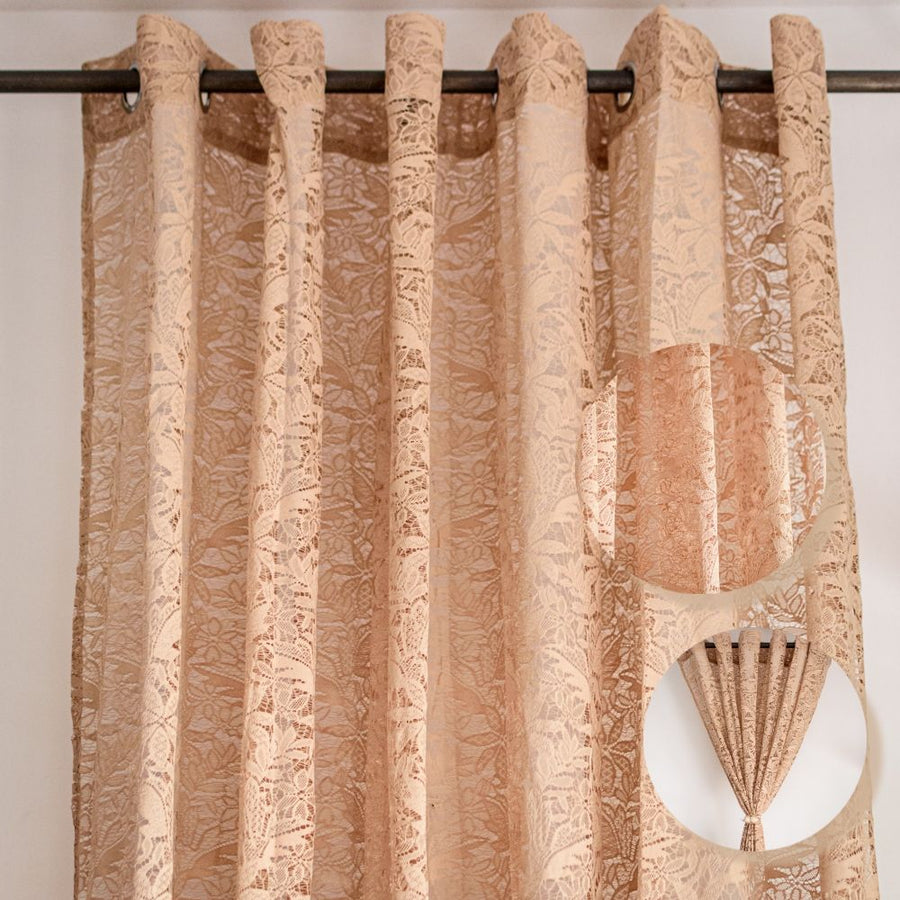 Lace Flowers Κουρτίνα Δαντέλα Μπεζ Μόκα Ημιδιάφανη Υ270xΦ280cm Με Κρίκο A635-4 — 1