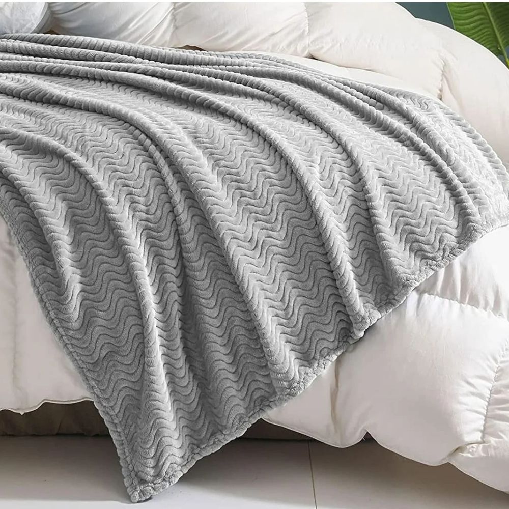 Κουβέρτα Coral Fleece Waves Ανοιχτό Γκρι Ημίδιπλη 160x220cm BL160-11