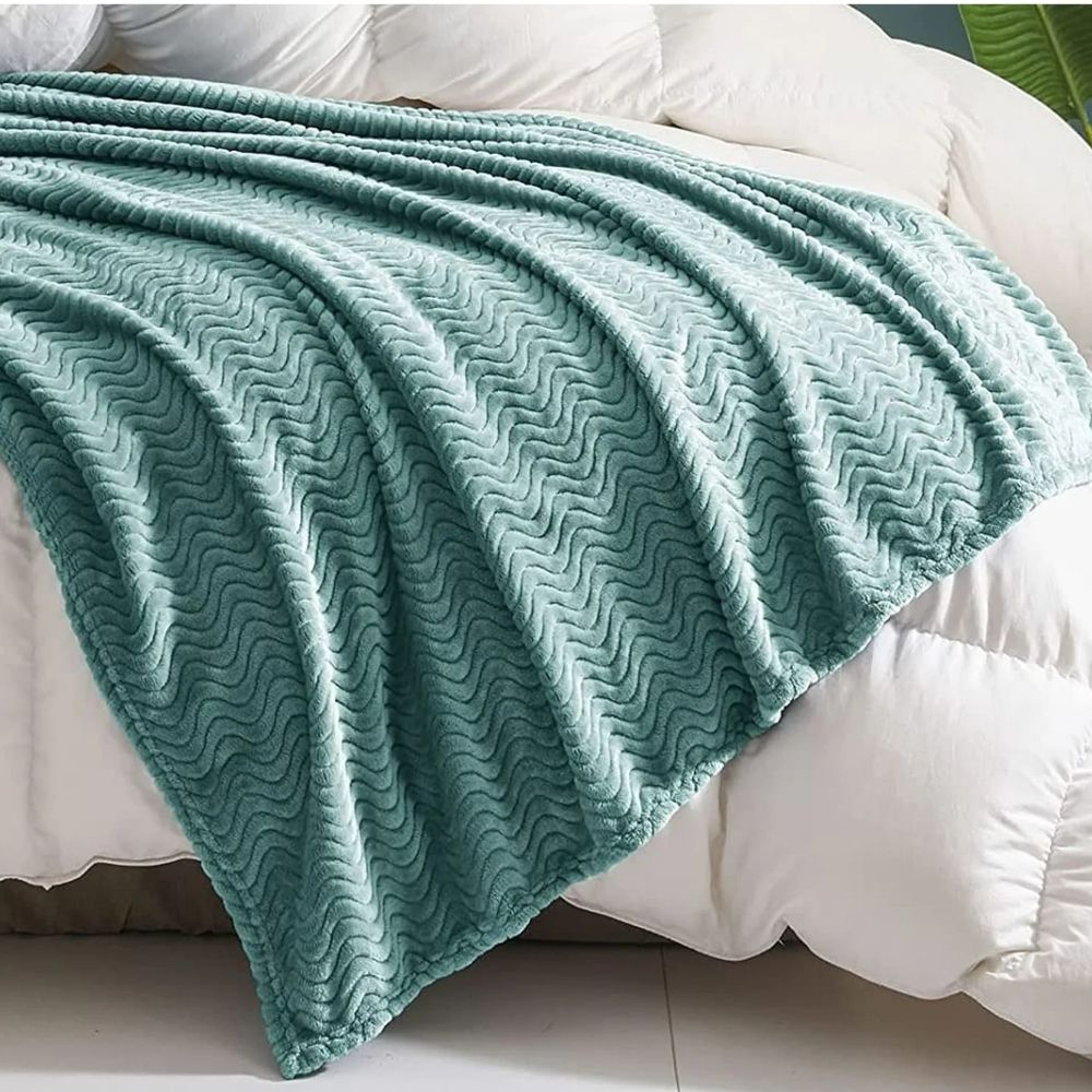 Κουβέρτα Coral Fleece Waves Μέντα Ημίδιπλη 160x220cm BL160-05