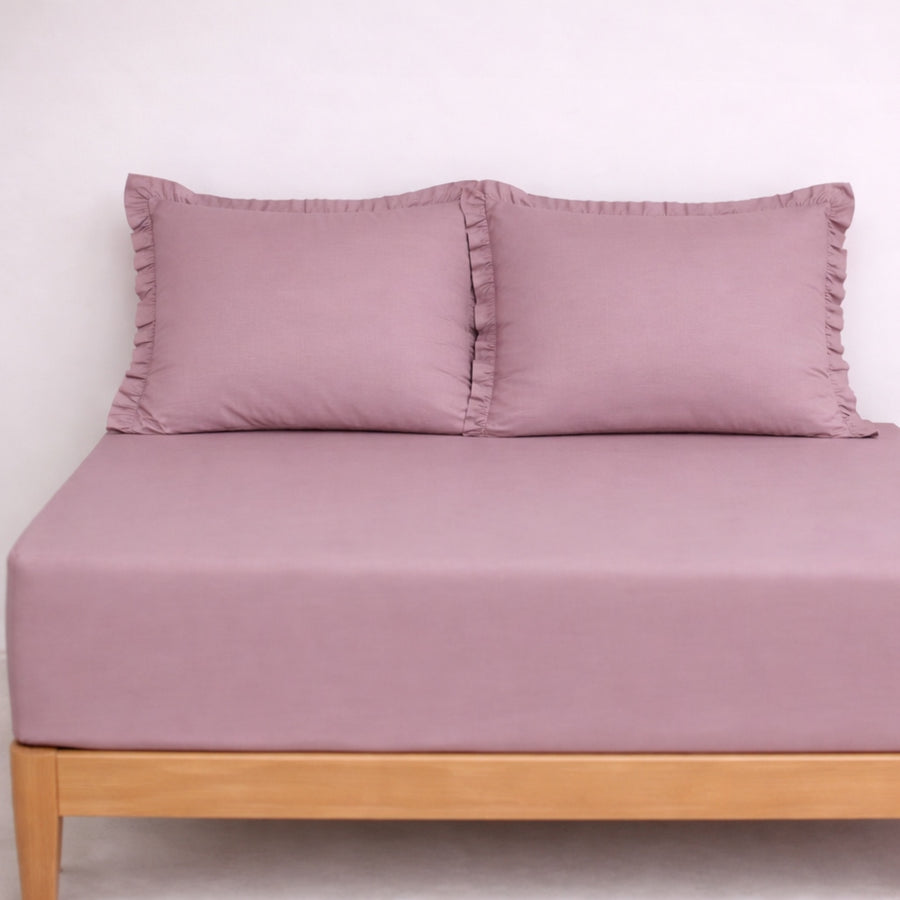 Σεντόνι Σάπιο Μήλο Διπλό με Λάστιχο 160x200+30cm & 2 Μαξιλαροθήκες 50x70cm με Βολάν, 100% Βαμβάκι — 1