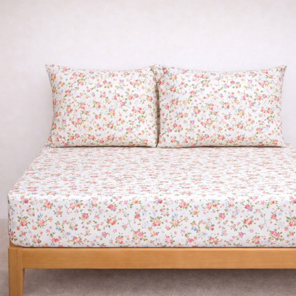 Floral - Σεντόνι Διπλό με Λάστιχο 160x200+30cm & 2 Μαξιλαροθήκες 50x70cm, 100% Βαμβάκι