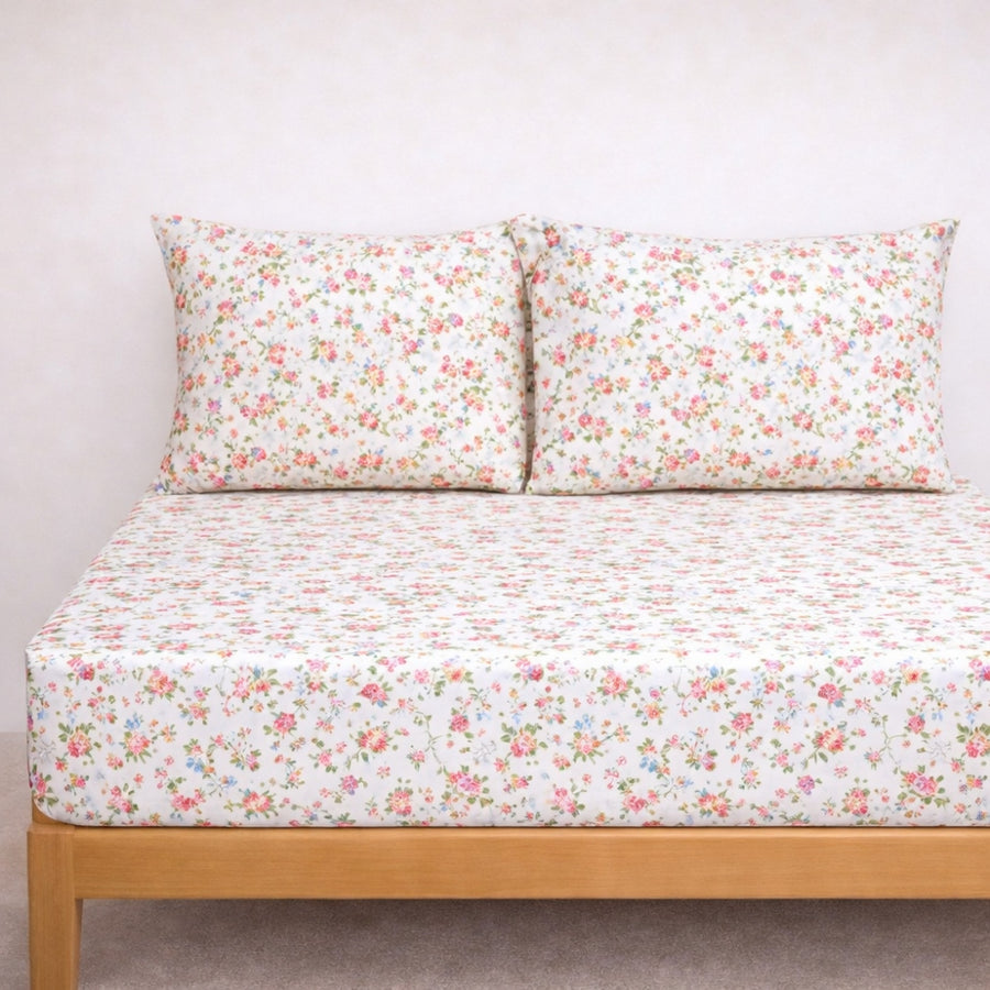 Floral - Σεντόνι Διπλό με Λάστιχο 160x200+30cm & 2 Μαξιλαροθήκες 50x70cm, 100% Βαμβάκι — 1