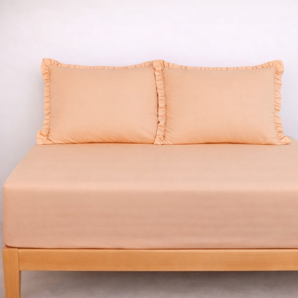 Σεντόνι Κρεμ Διπλό με Λάστιχο 160x200+30cm & 2 Μαξιλαροθήκες 50x70cm με Βολάν, 100% Βαμβάκι