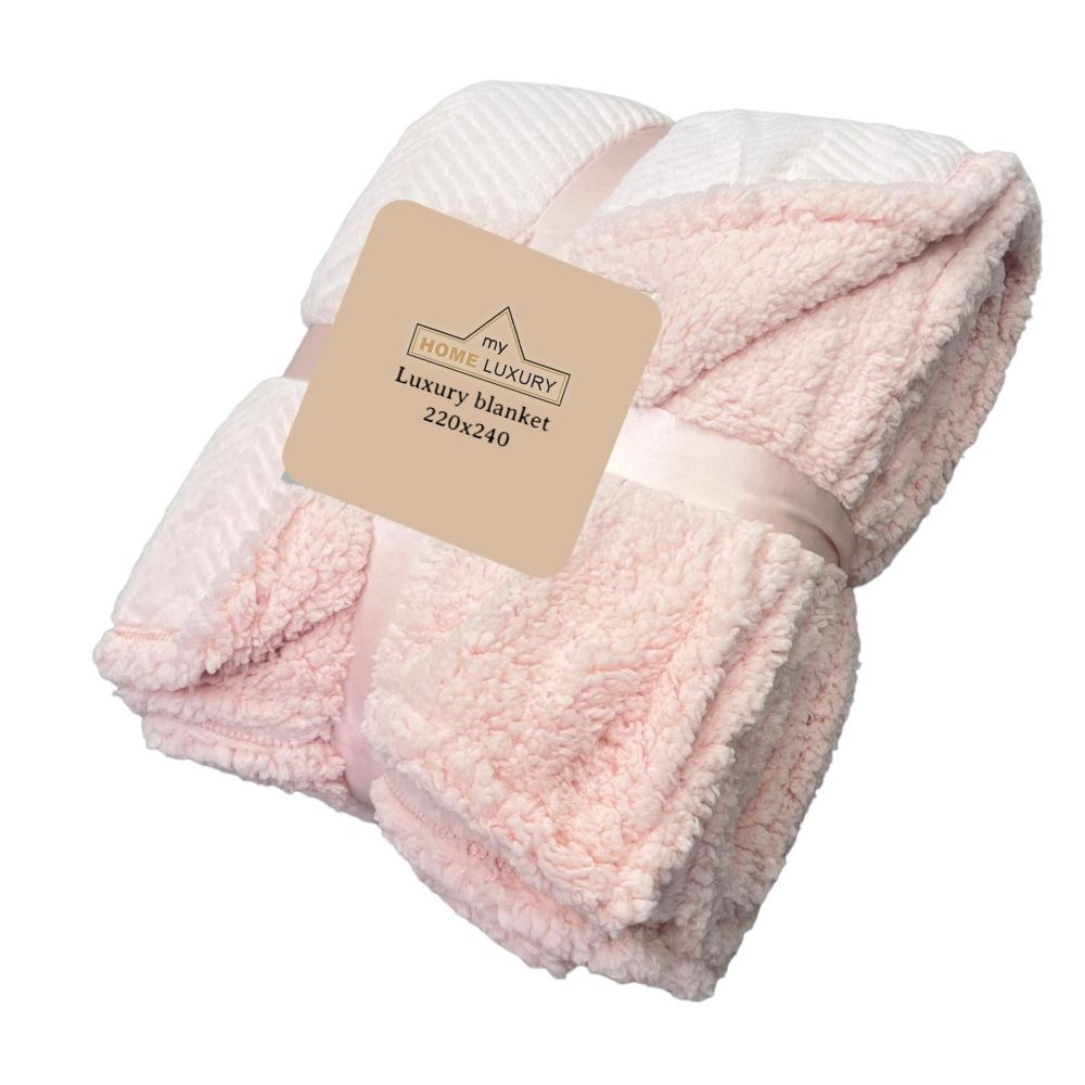 Ροζ Πούδρα Κουβέρτα Fleece Υπέρδιπλη (220x240) Με Γουνάκι Βάρους 3kg LSH-03