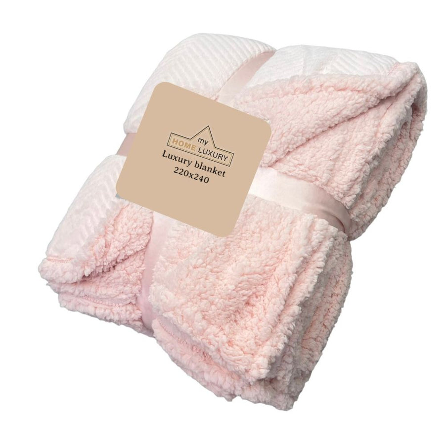 Ροζ Πούδρα Κουβέρτα Fleece Υπέρδιπλη (220x240) Με Γουνάκι Βάρους 3kg LSH-03 — 1