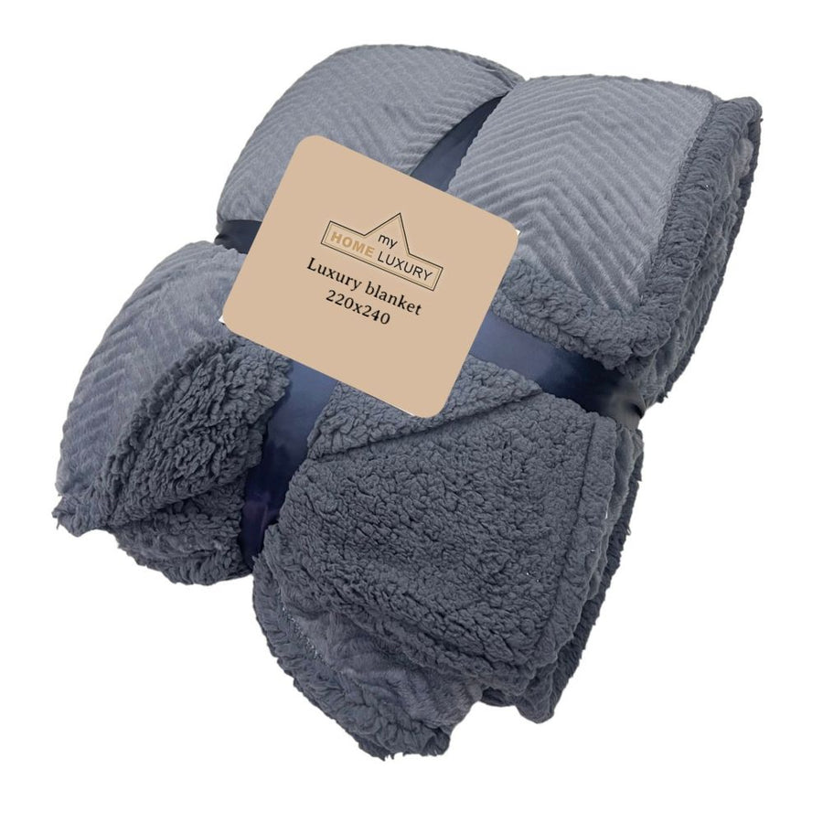 Σκούρο Γκρι Κουβέρτα Fleece Υπέρδιπλη (220x240) Με Γουνάκι Βάρους 3kg LSH-04 — 1