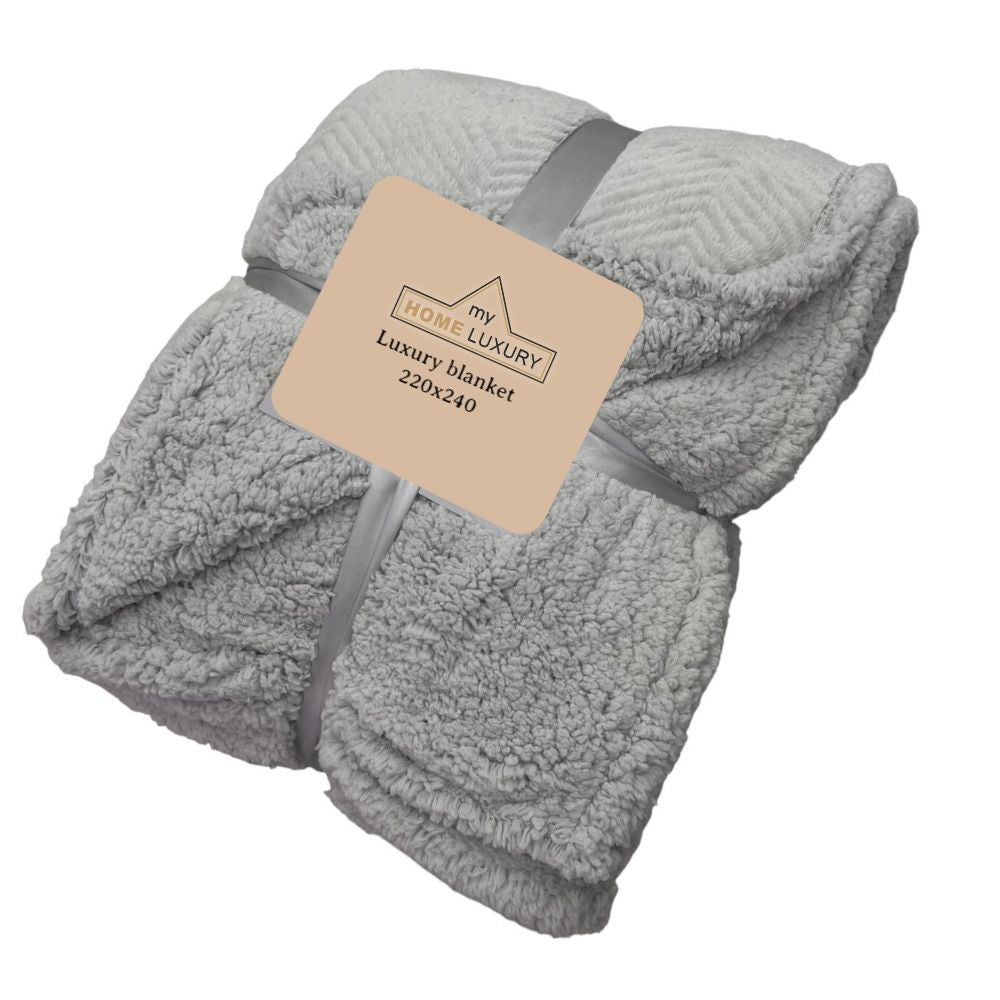 Γκρι Ανοιχτό Κουβέρτα Fleece Υπέρδιπλη (220x240) Με Γουνάκι Βάρους 3kg LSH-05