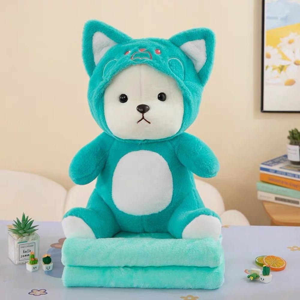 Κουβέρτα Fleece 100x150cm Με Λούτρινο Αρκουδάκι Τιρκουάζ 0611-6