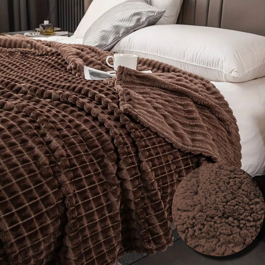 Καφέ Κουβέρτα Fleece Υπέρδιπλη (220x240) Με Γουνάκι Βάρους 3kg LSHR-03 — 1