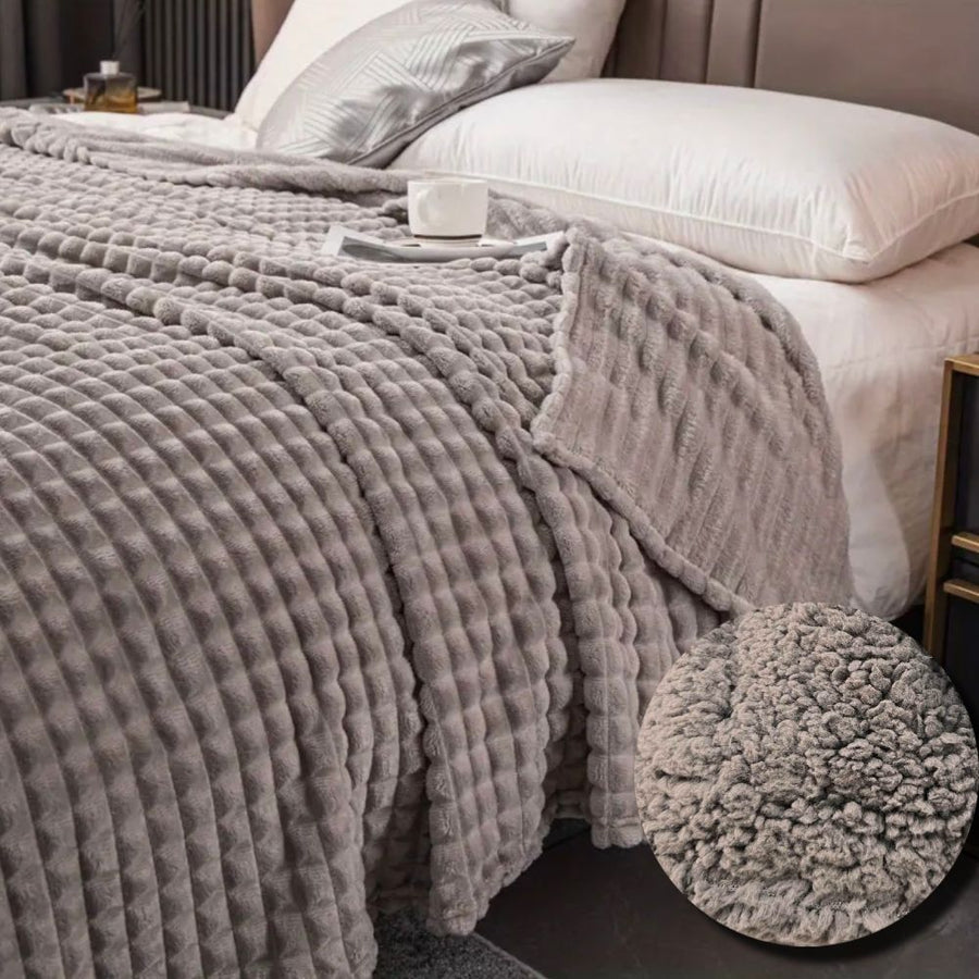 Γκρι Κουβέρτα Fleece Υπέρδιπλη (220x240) Με Γουνάκι Βάρους 3kg LSHR-01 — 1