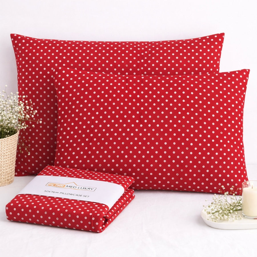 Σετ Πουά Κόκκινες Μαξιλαροθήκες 50x70cm 100% Βαμβάκι 10018 — 1