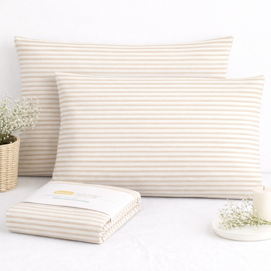 Σετ Ριγέ Μπεζ Μαξιλαροθήκες 50x70cm 100% Βαμβάκι 10052 — 1
