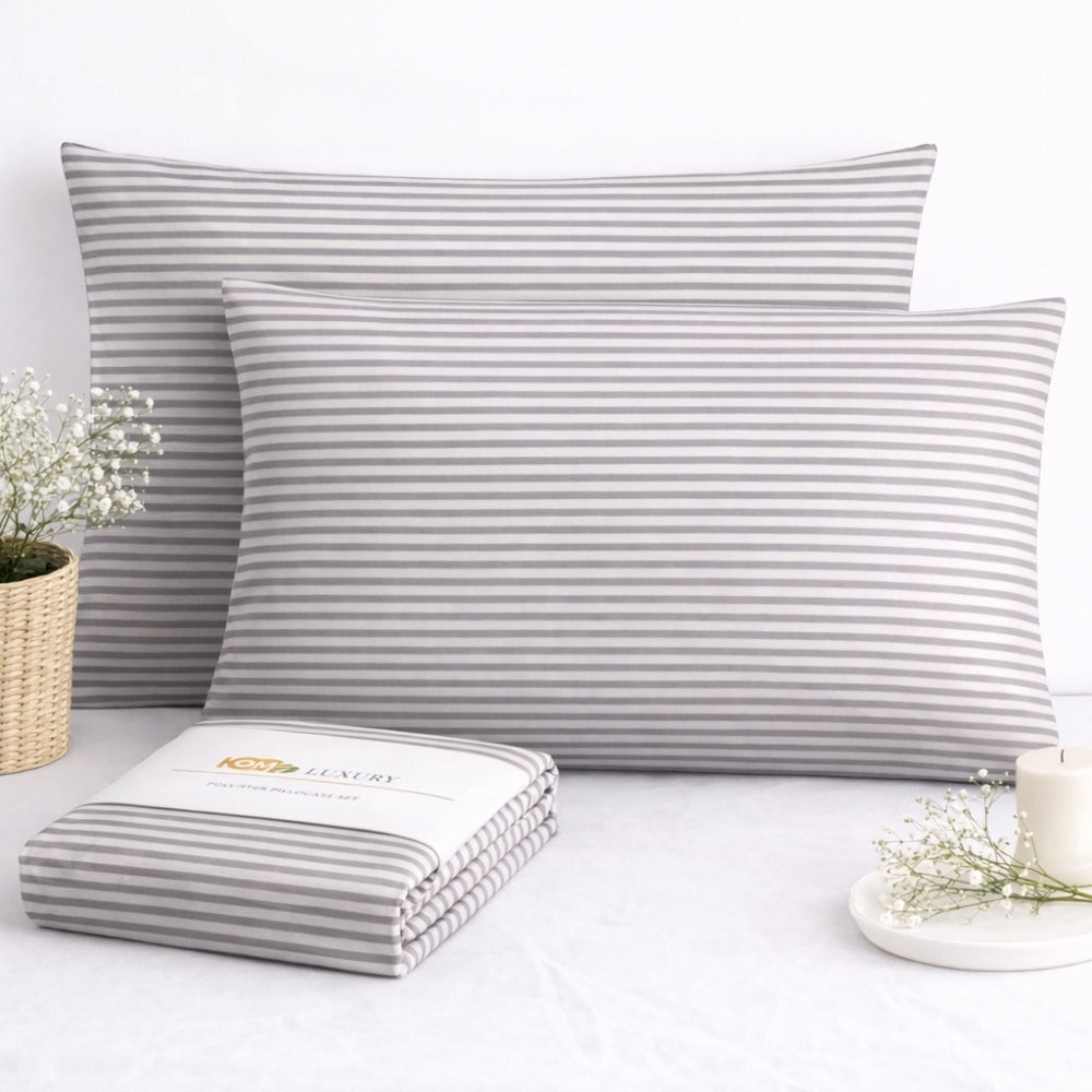 Σετ Ριγέ Γκρι Μαξιλαροθήκες 50x70cm 100% Βαμβάκι 10055