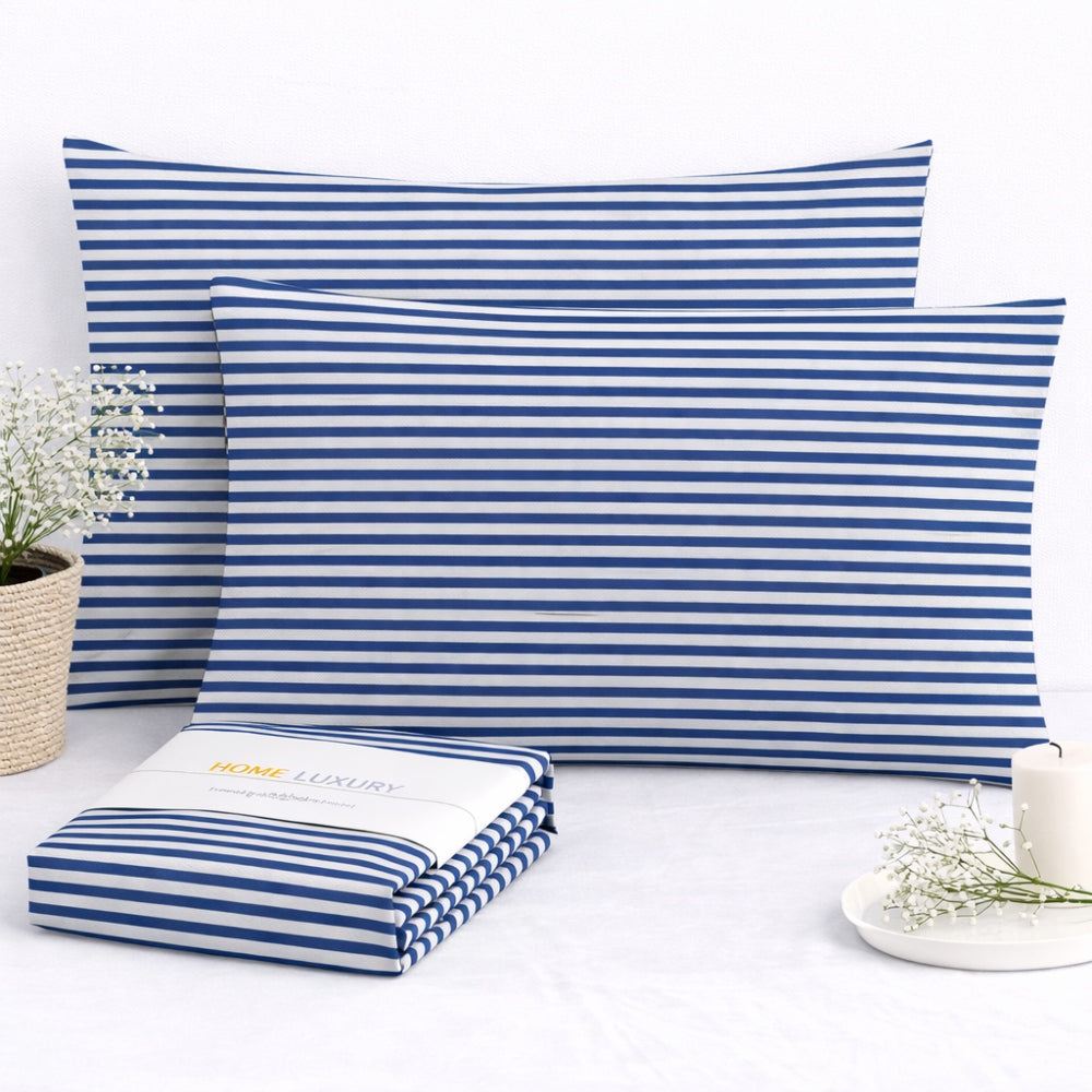 Σετ Ριγέ Royal Μπλε Μαξιλαροθήκες 50x70cm 100% Βαμβάκι 10082