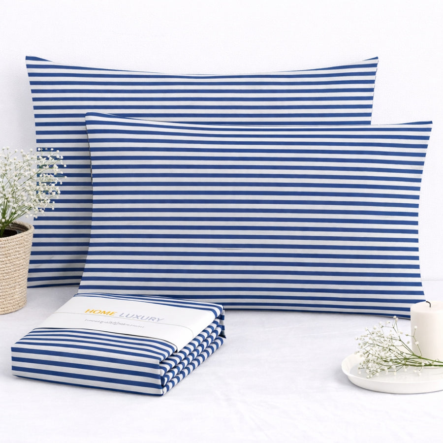 Σετ Ριγέ Royal Μπλε Μαξιλαροθήκες 50x70cm 100% Βαμβάκι 10082 — 1
