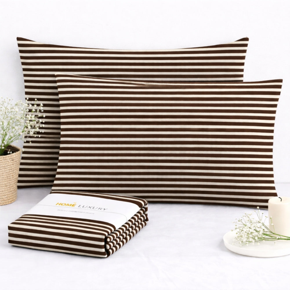 Σετ Ριγέ Καφέ Μαξιλαροθήκες 50x70cm 100% Βαμβάκι 10083
