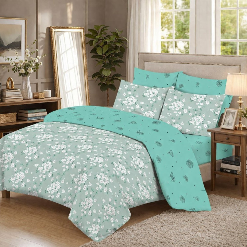 Σετ Σεντόνια 100% Βαμβάκι 4 Τεμαχίων Aqua Floral