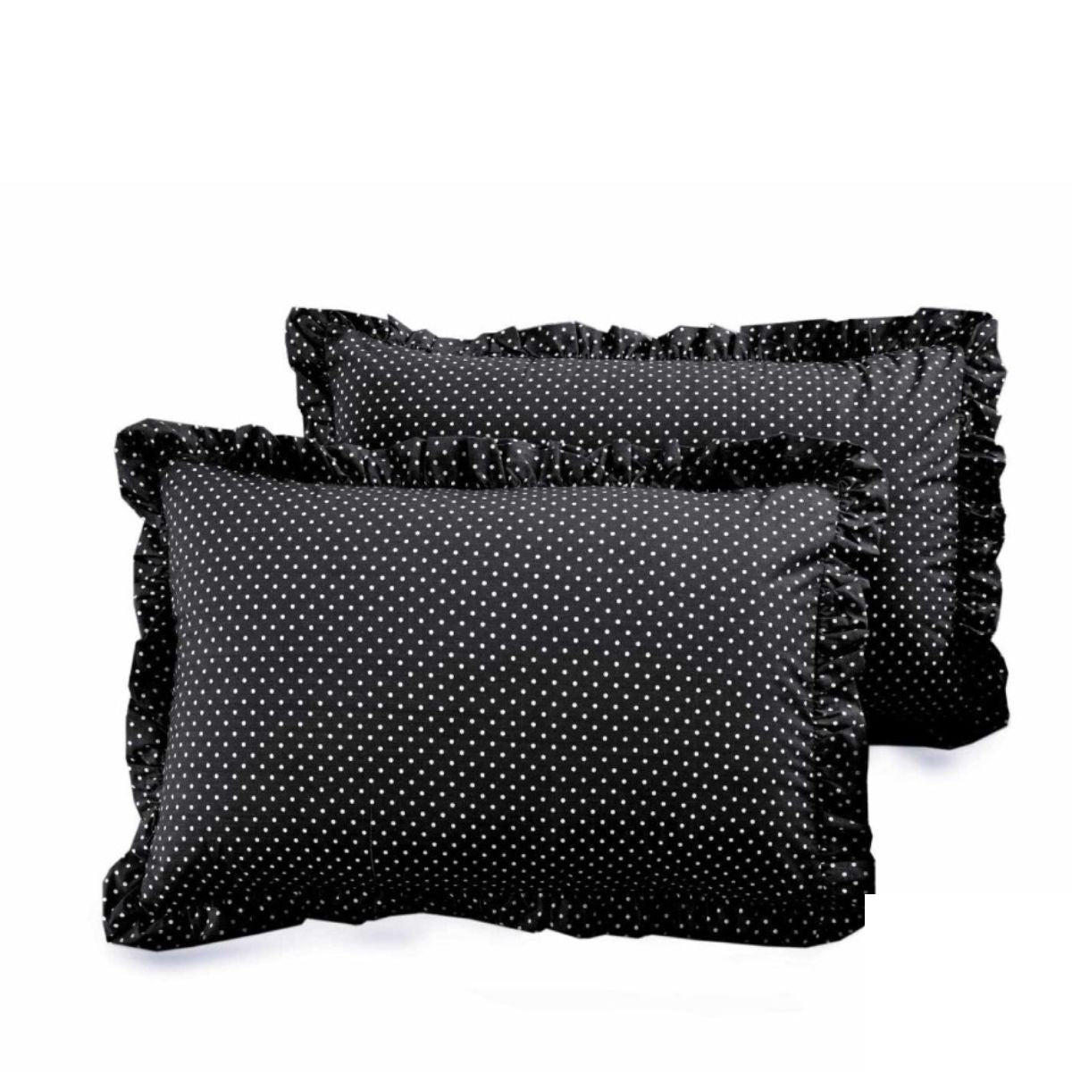 Σετ Mαυρες Πουά Μαξιλαροθήκες Με Βολάν 50x70cm 100% Βαμβάκι V016