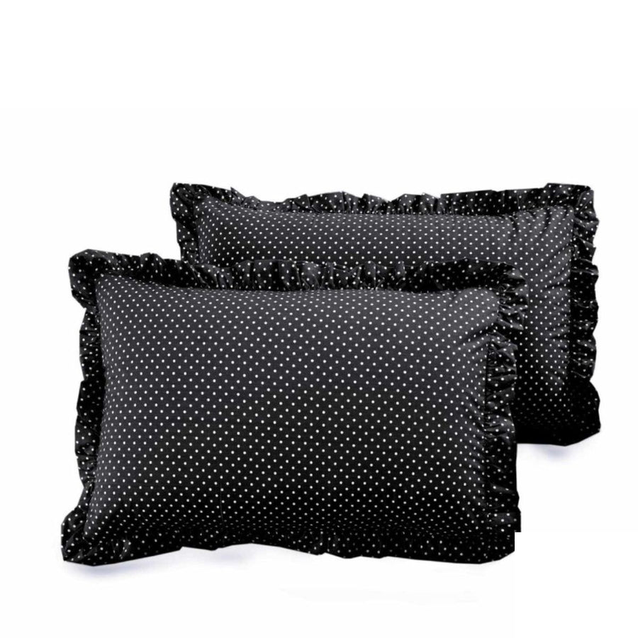 Σετ Mαυρες Πουά Μαξιλαροθήκες Με Βολάν 50x70cm 100% Βαμβάκι V016