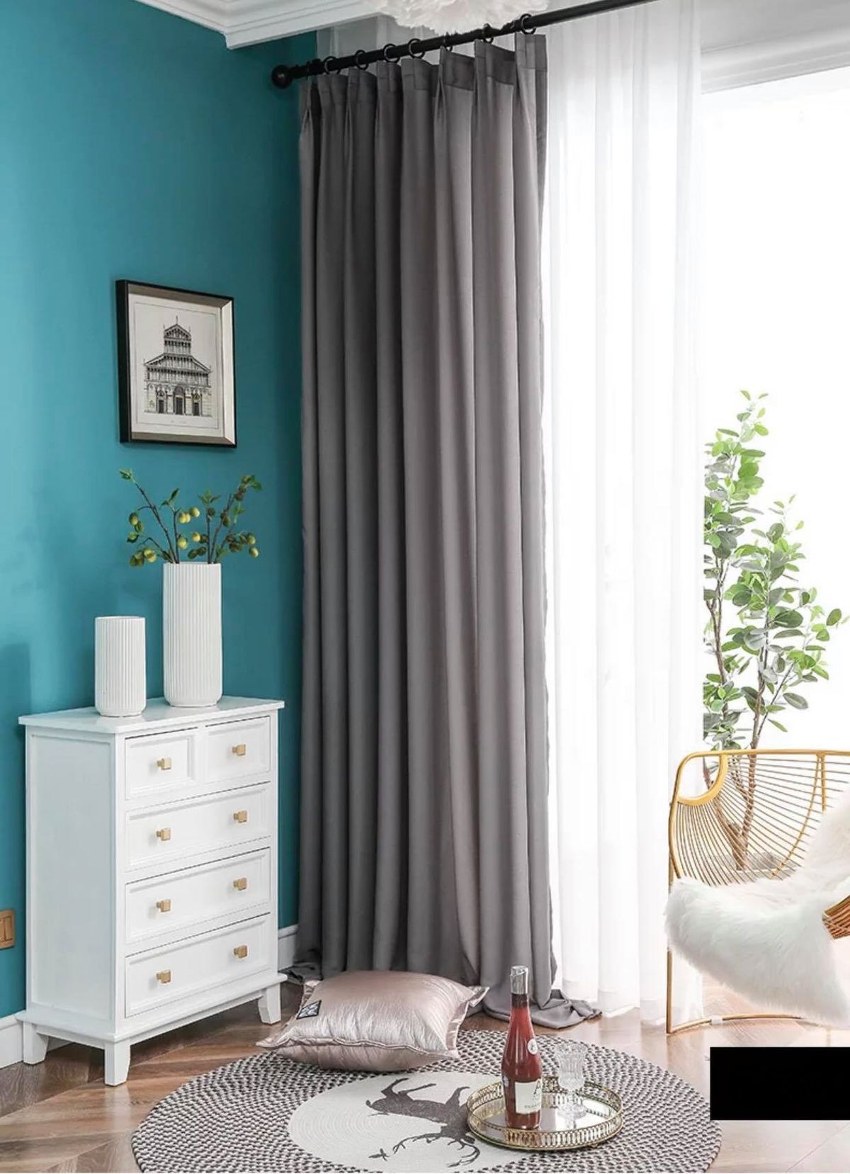 Velour Satin Κουρτίνα Γκρι 80% Σκίασης Με Κρίκο Υ270xΦ280cm 341-11