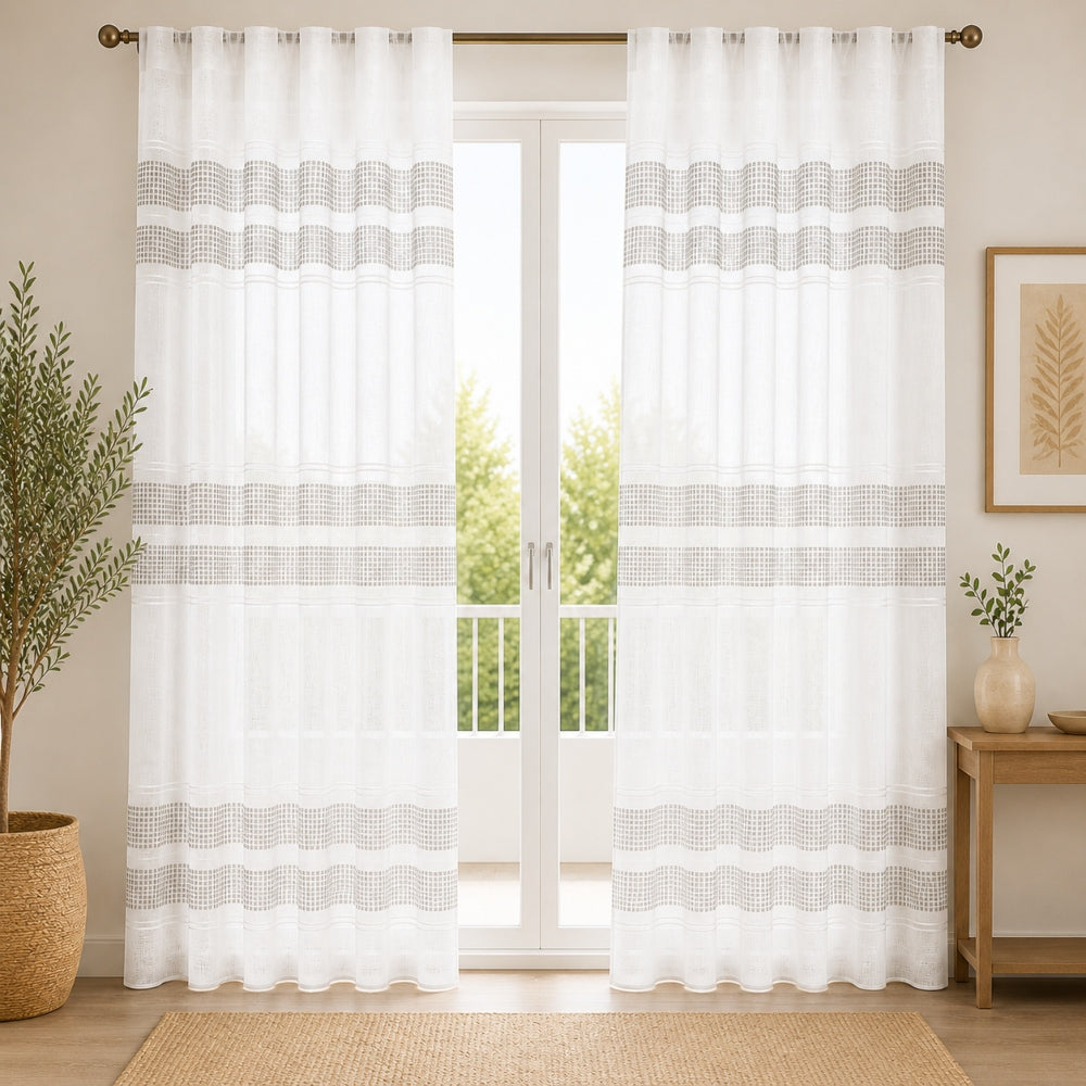 Λινή Ημιδιάφανη Κουρτίνα Ριγέ Γκρι 270x270cm με Τρέσα T354-G