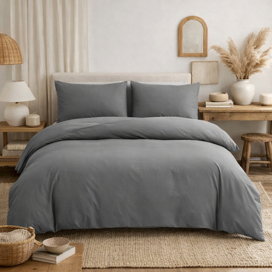 Σετ Παπλωματοθήκη 5τμχ Υπέρδιπλη Γκρι 220x240cm Microcotton 505011 — 1