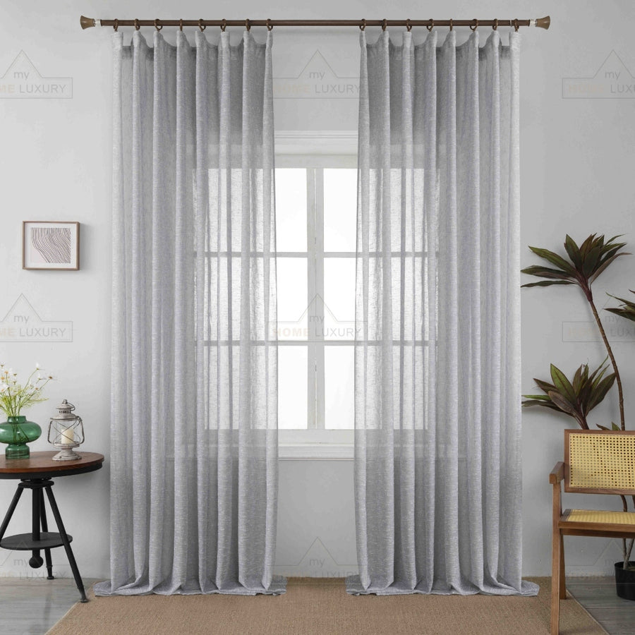 Κουρτίνα Ημιδιάφανη Λινή Γκρι Με Τρέσα 270x300cm 6023-43 — 1