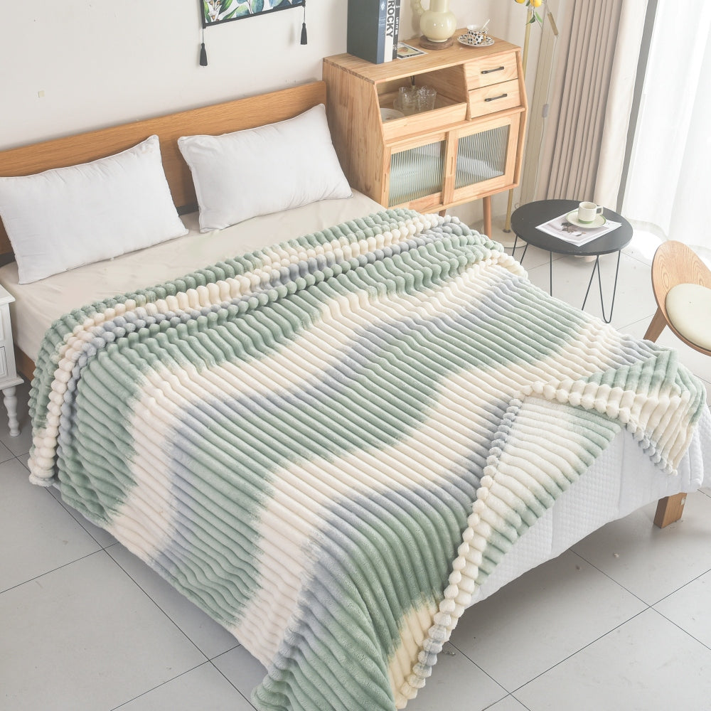 Κουβέρτα Fleece Ημίδιπλη 160x220cm Δίχρωμη Ριγέ Εκρού - Τιρκουαζ 68173-2