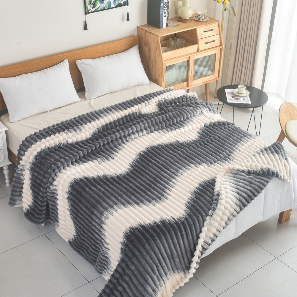 Κουβέρτα Fleece Ημίδιπλη 160x220cm Δίχρωμη Ριγέ Εκρού - Μπλε 68173-3