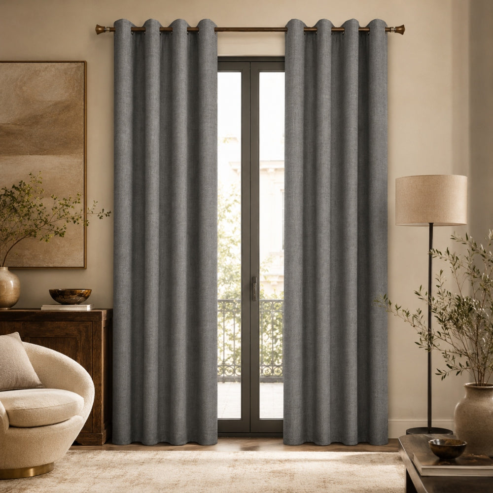 Linen Κουρτίνα Γκρι Σκούρο 80% Σκίασης Με Τρέσα Υ2.70ΧΦ2.80cm 786-16