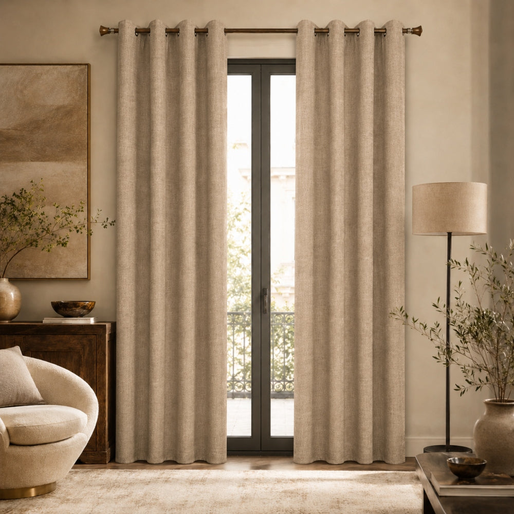 Linen Κουρτίνα Καφέ 80% Σκίασης Με Κρίκο Υ2.70ΧΦ2.80cm A786-4