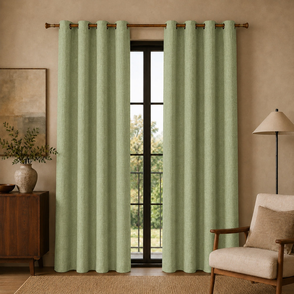 Linen Κουρτίνα Πράσινο 80% Σκίασης Με Κρίκο Υ2.70ΧΦ2.80cm A786-5
