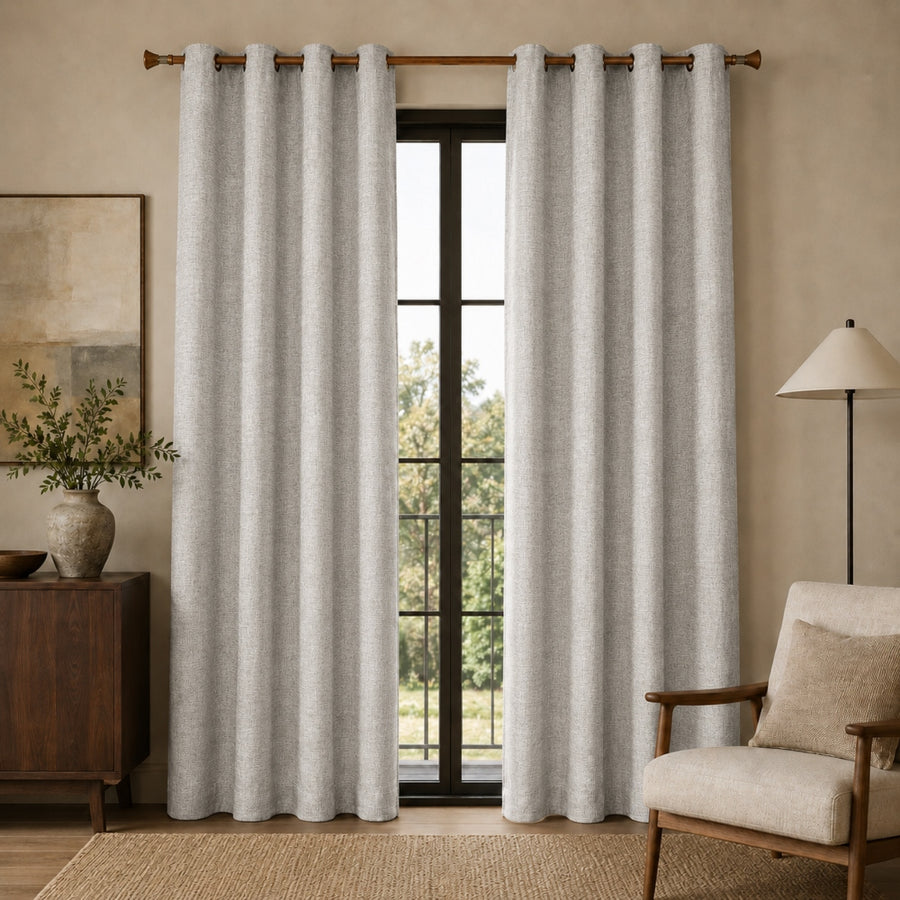 Linen Κουρτίνα Γκρεζ 80% Σκίασης Με Τρέσα Υ2.70ΧΦ2.80cm 786-9 — 1