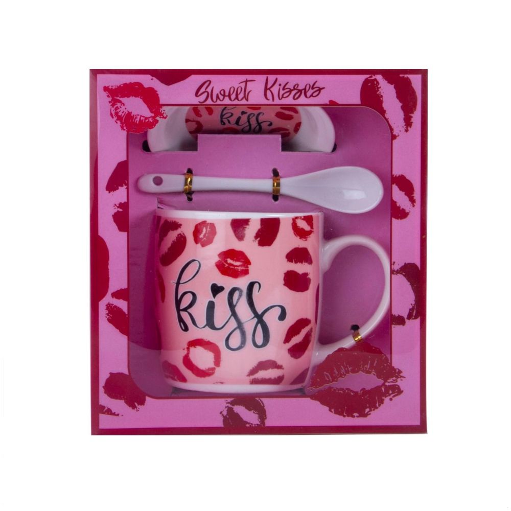 Σετ Κούπα με Πιατάκι Kiss Ροζ 9x8,5cm 811171