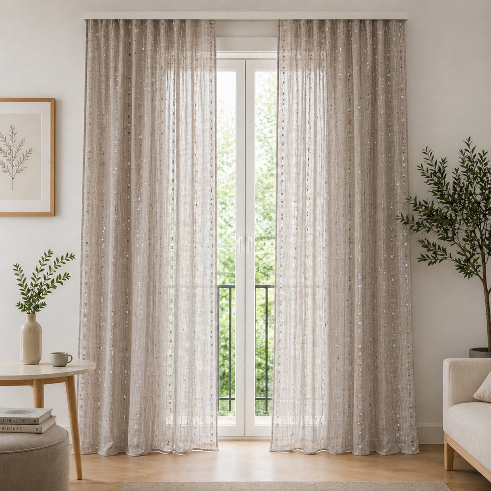 Κουρτίνα Ημιδιάφανη Μπέζ Με Τρέσα 270x280cm 845-4
