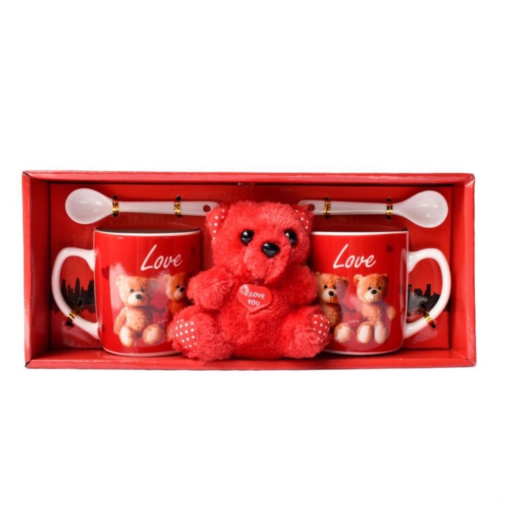 Σετ Κούπες Κόκκινες 2τμχ LOVE με Αρκουδάκι σε Κουτί 28x12cm 84642