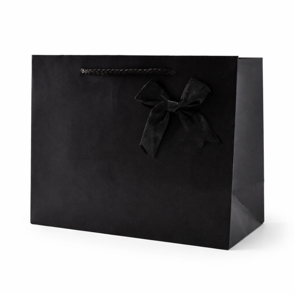 Χάρτινη Σακούλα Δώρου Μαύρη 23x10x18cm με Κορδόνι & Φιόγκο