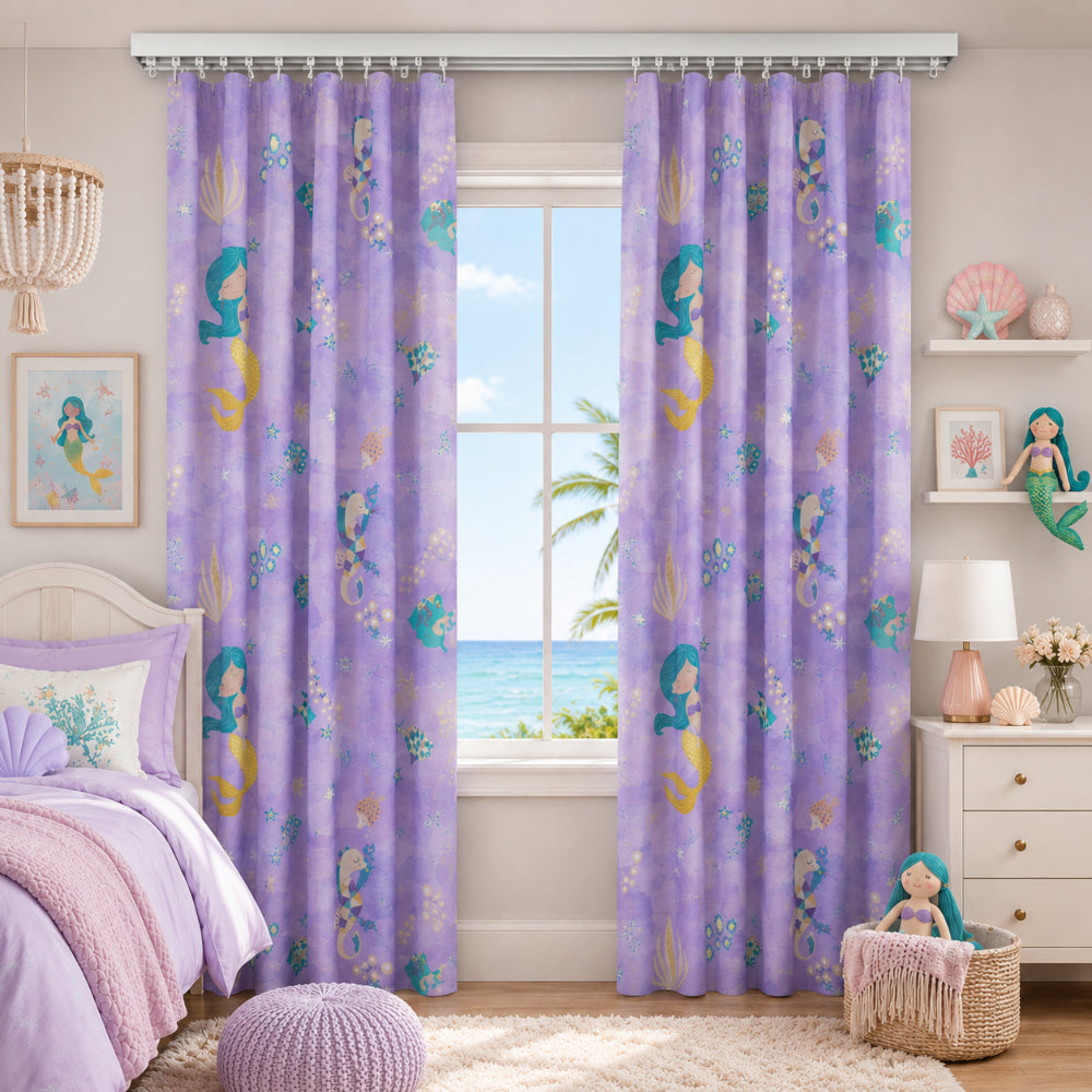 Παιδική Κουρτίνα Σκίασης Με Τρέσα Magical Mermaid Λιλά Υ270xΦ280cm 858-6