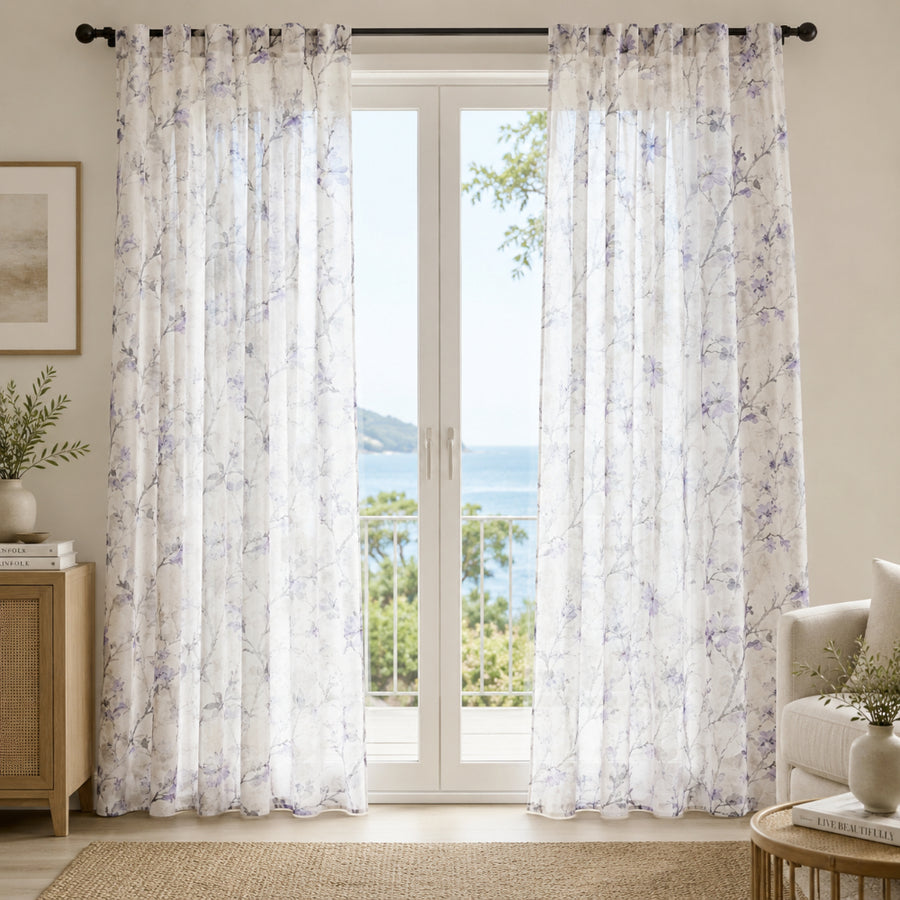 Κουρτίνα Ημιδιάφανη Floral Υ270xΦ270cm με Τρέσα Μπλε 863-7 — 1
