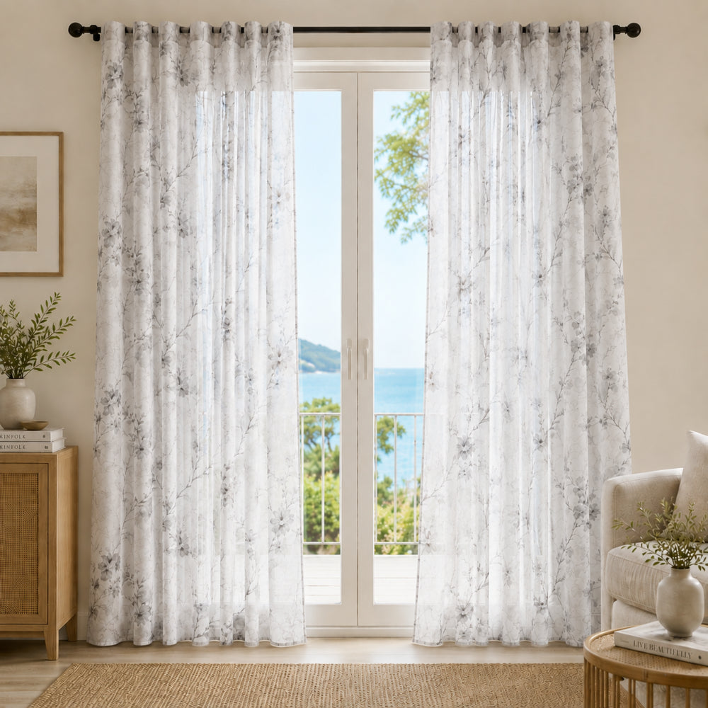 Κουρτίνα Ημιδιάφανη Floral Υ270xΦ270cm με Τρέσα Γκρι 863-9