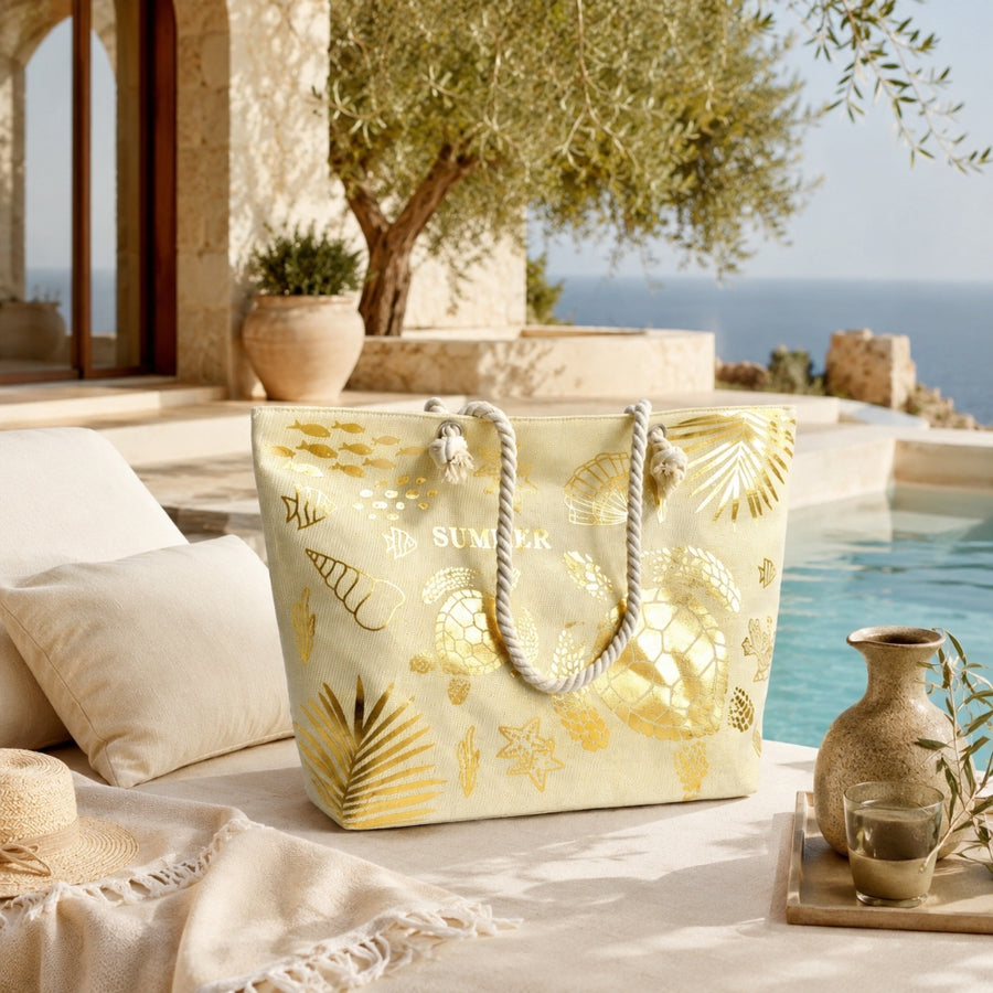 Τσάντα Θαλάσσης 35x53cm Summer με Χρυσές Λεπτομέρειες – Εκρού 88378-1 — 1