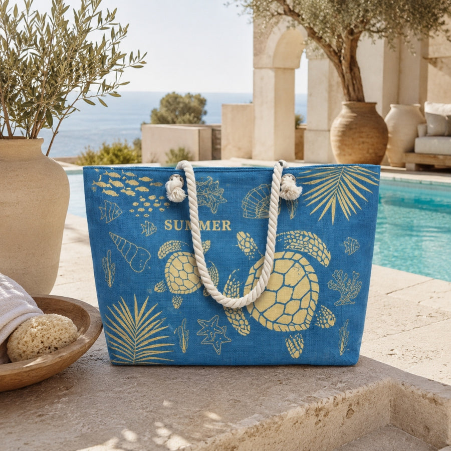 Τσάντα Θαλάσσης 35x53cm Summer με Χρυσές Λεπτομέρειες – Μπλε 88378-3 — 1