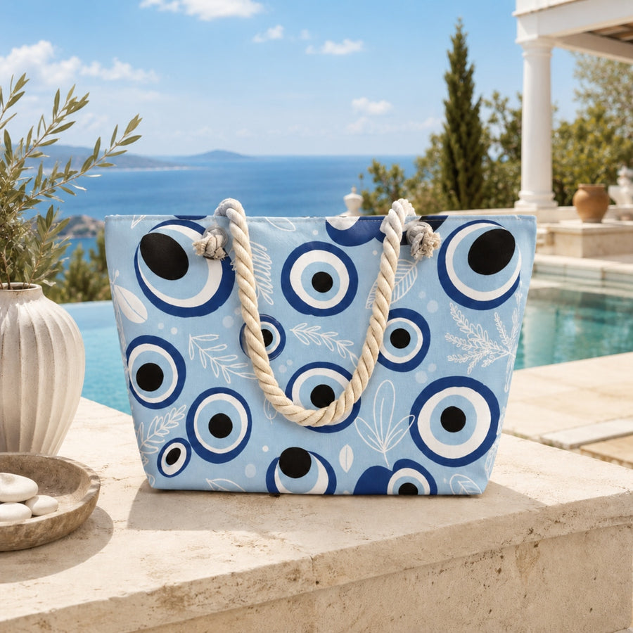 Τσάντα Θαλάσσης 30x40cm με Μεσογειακό Γαλάζιο Μοτίβο 88384-1 — 1